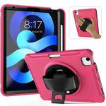 For iPad Air 2022 / 2020 10.9 360 Degree Rotation PC + TPU Protective Case with Holder & Hand-strap & Pen Slot(Rose Red)