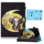 For 8 inch Tablet PC Coloured Drawing Pattern Horizontal Flip Leather Case with Card Slots & Holder & Anti-skid Strip(Moon Elephant)