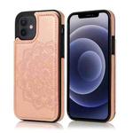 For iPhone 12 mini Double Buckle Mandala Pattern PU+TPU Protective Case with Card Slots & Holder & Photo Frame (Rose Gold)