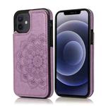 For iPhone 12 mini Double Buckle Mandala Pattern PU+TPU Protective Case with Card Slots & Holder & Photo Frame (Purple)