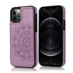 For iPhone 12 / 12 Pro Double Buckle Mandala Pattern PU+TPU Protective Case with Card Slots & Holder & Photo Frame(Purple)