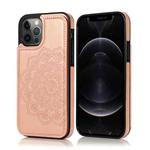 For iPhone 12 Pro Max Double Buckle Mandala Pattern PU+TPU Protective Case with Card Slots & Holder & Photo Frame(Rose Gold)