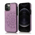 For iPhone 12 Pro Max Double Buckle Mandala Pattern PU+TPU Protective Case with Card Slots & Holder & Photo Frame(Purple)