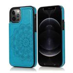 For iPhone 12 Pro Max Double Buckle Mandala Pattern PU+TPU Protective Case with Card Slots & Holder & Photo Frame(Blue)