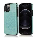 For iPhone 12 Pro Max Double Buckle Mandala Pattern PU+TPU Protective Case with Card Slots & Holder & Photo Frame(Green)