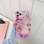 Plating Splicing Pattern Soft TPU Protective Case With Stand Ring Holder For iPhone 11(Stitching Purple Flowers)