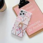 Plating Splicing Pattern Soft TPU Protective Case With Stand Ring Holder For iPhone 11 Pro(Stitching Pink Flowers)