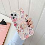 Plating Splicing Pattern Soft TPU Protective Case With Stand Ring Holder For iPhone 12 Pro Max(Stitching Retro Flowers)