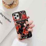 Electroplating Stitching Pattern Soft TPU Protective Case With Folding Holder For iPhone 11(Stitching Black Flowers)
