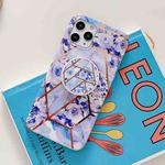 Electroplating Stitching Pattern Soft TPU Protective Case With Folding Holder For iPhone 11 Pro(Stitching Blue Flowers)