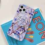 Electroplating Stitching Pattern Soft TPU Protective Case With Folding Holder For iPhone 11 Pro Max(Stitching Blue Flowers)