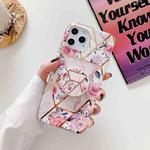 Electroplating Stitching Pattern Soft TPU Protective Case With Folding Holder For iPhone 12 / 12 Pro(Stitching Retro Flowers)