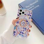 Electroplating Stitching Pattern Soft TPU Protective Case with Rose Gold Stand Ring Holder For iPhone 11(Stitching Blue Flowers)