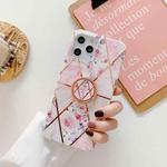 Electroplating Stitching Pattern Soft TPU Protective Case with Rose Gold Stand Ring Holder For iPhone 11(Stitching Pink Flowers)