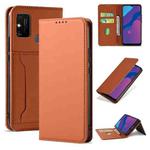 For Huawei Honor 9A Strong Magnetism Liquid Feel Horizontal Flip Leather Case with Holder & Card Slots & Wallet(Brown)