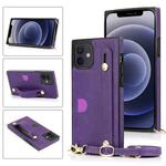 For iPhone 12 mini PU+TPU Shockproof Protective Case with Crossbody Lanyard & Holder & Card Slot & Wrist Strap (Purple)