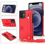 For iPhone 12 mini PU+TPU Shockproof Protective Case with Crossbody Lanyard & Holder & Card Slot & Wrist Strap (Red)