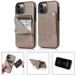 For iPhone 12 / 12 Pro Mandala Embossed Pattern PU+TPU Protective Case with Card Slots & Holder(Grey)