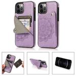 For iPhone 12 Pro Max Mandala Embossed Pattern PU+TPU Protective Case with Card Slots & Holder(Purple)