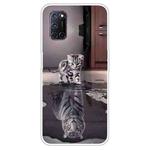 For OPPO A52 / A72 / A92 Colored Drawing Clear TPU Cover Protective Cases(Reflection Cat Tiger)