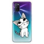 For OPPO A52 / A72 / A92 Colored Drawing Clear TPU Cover Protective Cases(Tilted Head Cat)