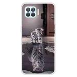 For OPPO F17 / A73 (2020) / Reno4 F Colored Drawing Clear TPU Cover Protective Cases(Reflection Cat Tiger)