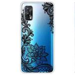 For OPPO Realme 7 Pro Colored Drawing Clear TPU Cover Protective Cases(Black Rose)