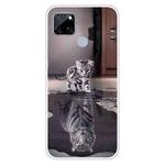 For OPPO Realme C12 Colored Drawing Clear TPU Cover Protective Cases(Reflection Cat Tiger)