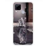 For OPPO Realme C15 Colored Drawing Clear TPU Cover Protective Cases(Reflection Cat Tiger)