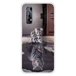 For OPPO Realme 7 Colored Drawing Clear TPU Cover Protective Cases(Reflection Cat Tiger)