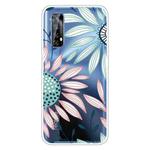 For OPPO Realme 7 Colored Drawing Clear TPU Cover Protective Cases(Pink Green Flower)