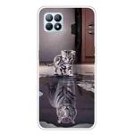 For OPPO Reno4 SE Colored Drawing Clear TPU Cover Protective Cases(Reflection Cat Tiger)