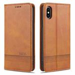 For iPhone X / XS AZNS Magnetic Calf Texture Horizontal Flip Leather Case with Card Slots & Holder & Wallet(Light Brown)