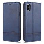 For iPhone X / XS AZNS Magnetic Calf Texture Horizontal Flip Leather Case with Card Slots & Holder & Wallet(Dark Blue)