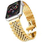 Metal Five Baht Replacement Steel Watch Band For Apple Watch Series 8&7 41mm / SE 2&6&SE&5&4 40mm / 3&2&1 38mm(Gold)