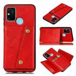 For OPPO Realme 7i Double Buckle PU + TPU Shockproof Magnetic Protective Case with Card Slots & Holder(Red)