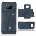 For Xiaomi Poco X3 Double Buckle PU + TPU Shockproof Magnetic Protective Case with Card Slots & Holder(Blue)