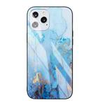 Marble Pattern Glass Protective Case For iPhone 12 mini(Light Blue)