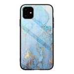 Marble Pattern Glass Protective Case For iPhone 12 / 12 Pro(Light Blue)