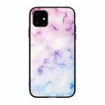 Marble Pattern Glass Protective Case For iPhone 12 / 12 Pro(Pink Purple)