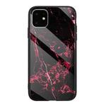 Marble Pattern Glass Protective Case For iPhone 12 / 12 Pro(Black Red)