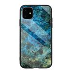 Marble Pattern Glass Protective Case For iPhone 12 / 12 Pro(Dark Blue)
