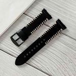 For OPPO Watch 41mm Fish Bone Hand Suture Leather Watch Band(Black)