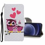 For iPhone 12 mini Colored Drawing Pattern Horizontal Flip Leather Case with Holder & Card Slots & Wallet (Owl Family)