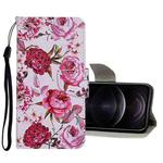 For iPhone 12 / 12 Pro Colored Drawing Pattern Horizontal Flip Leather Case with Holder & Card Slots & Wallet(Peony)