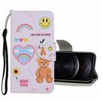 For iPhone 12 / 12 Pro Colored Drawing Pattern Horizontal Flip Leather Case with Holder & Card Slots & Wallet(Smiley Bear)