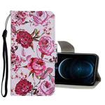 For iPhone 12 Pro Max Colored Drawing Pattern Horizontal Flip Leather Case with Holder & Card Slots & Wallet(Peony)