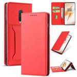 For OnePlus 8 Strong Magnetism Liquid Feel Horizontal Flip Leather Case with Holder & Card Slots & Wallet(Red)
