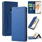 For OnePlus 8 Strong Magnetism Liquid Feel Horizontal Flip Leather Case with Holder & Card Slots & Wallet(Blue)
