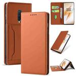 For OnePlus 8 Strong Magnetism Liquid Feel Horizontal Flip Leather Case with Holder & Card Slots & Wallet(Brown)